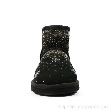 Cow Suede Snowflake Sequins Winter Outdoor Snow Boots